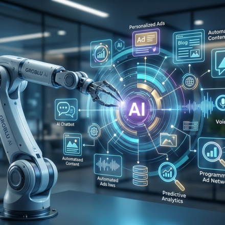 AI in digital marketing future trends 2026 with SEO strategies and automation by GroBlu, best website provider in Lucknow